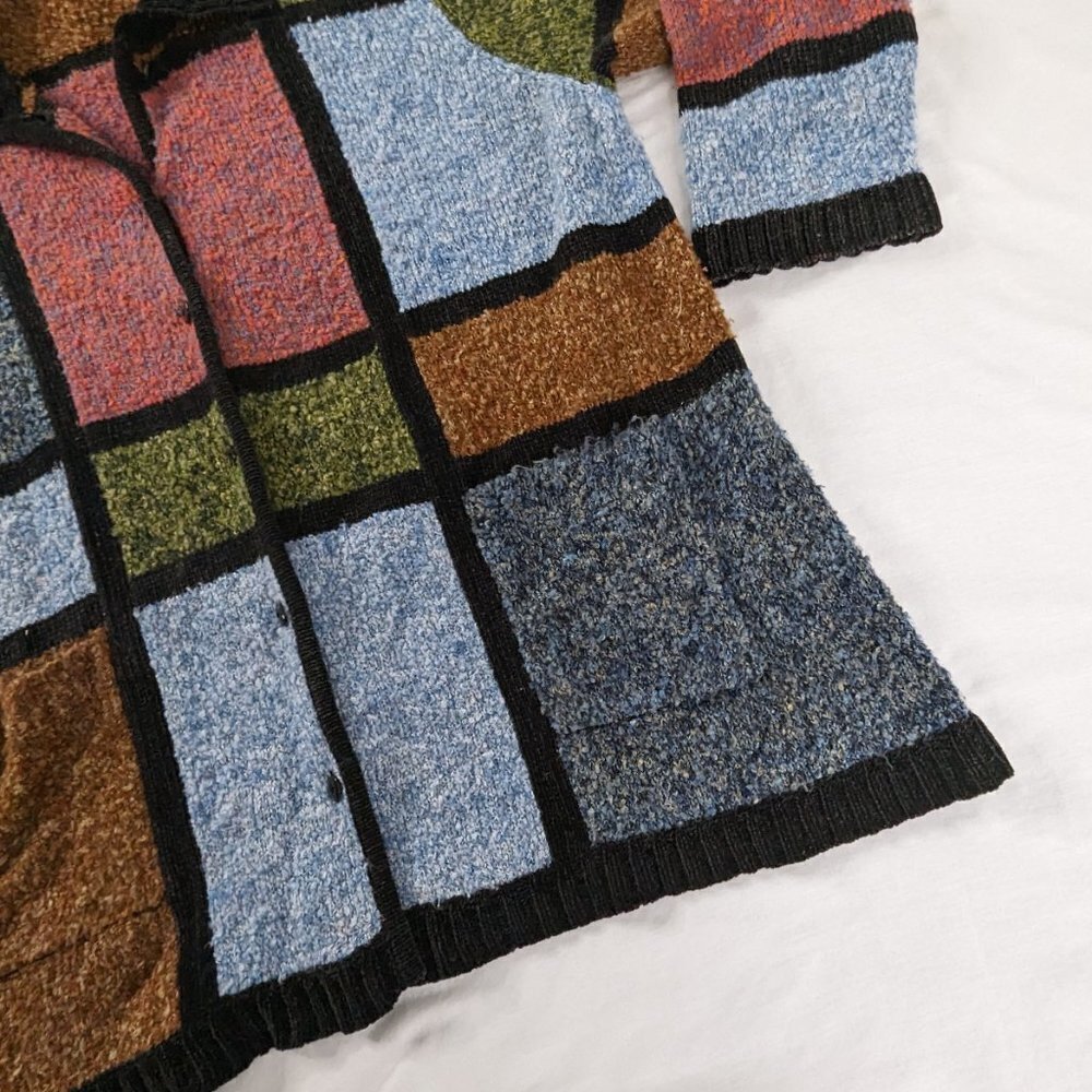 Vtg Color Block Windowpane Button Up Collared Bla… - image 2